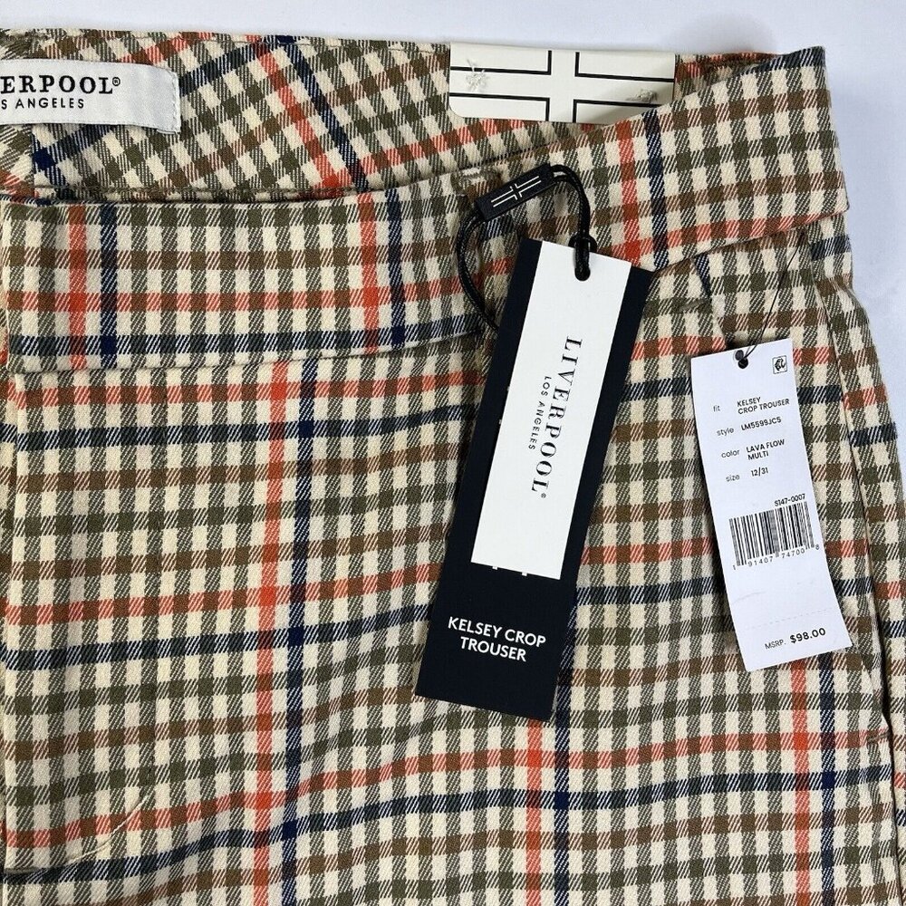Liverpool Womens 12/31 Lava Plaid Orange Olive Kelsey Crop Trouser Pants NWT - Picture 3 of 4
